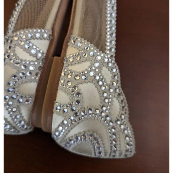 Badgley Mischka GORGEOUS Gigi Crystal Pointed Toe Ivory Flats-10 - Picture 8 of 10